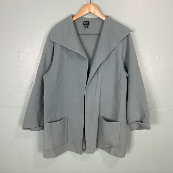 Eileen Fisher Mint Green‎ Coat Sz M Open Front Wool Cashmere - Picture 1 of 8